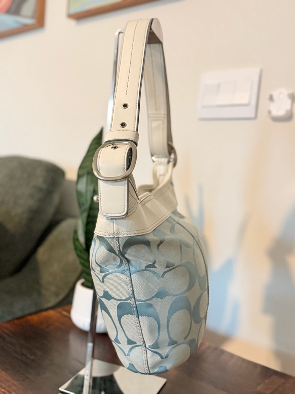Coach Bleeker Signature Jacquard Blue Convertible Bucket Bag F13358 - Picture 6 of 13